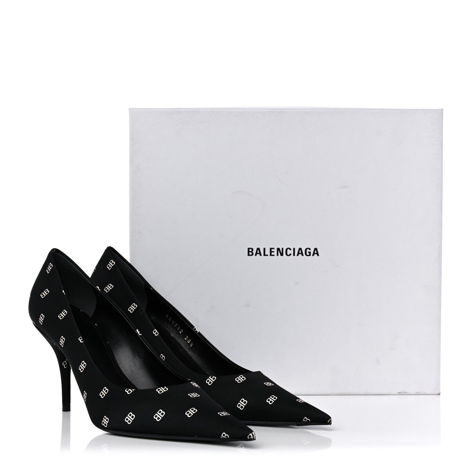 Balenciaga Crepe Satin BB Allover Logo Knife 80mm Pumps 38.5 Black 9 of 9