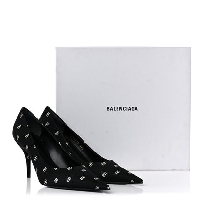 Balenciaga Crepe Satin BB Allover Logo Knife 80mm Pumps 38.5 Black 9 of 9