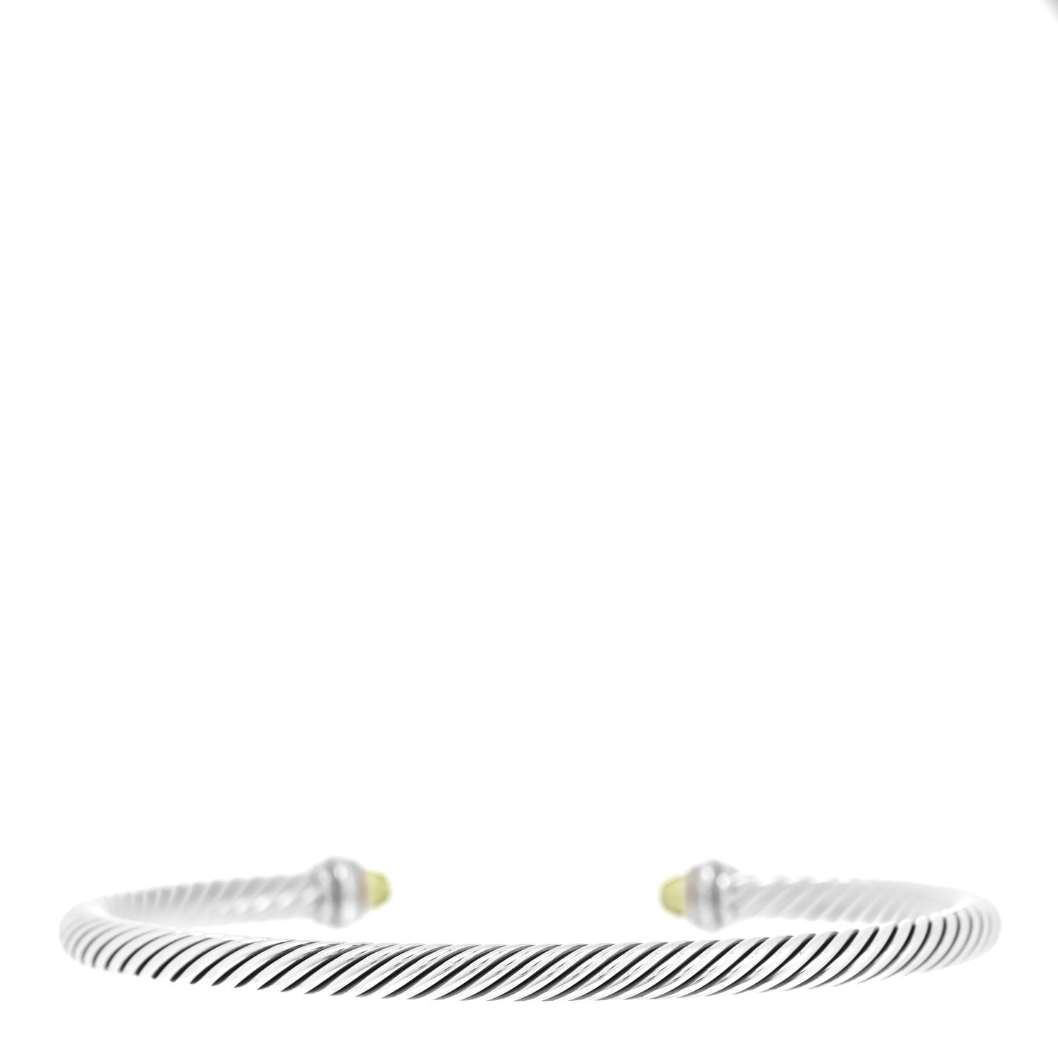David Yurman Sterling Silver 18K Yellow Gold Peridot 4mm Cable Classics Bracelet 3 of 5