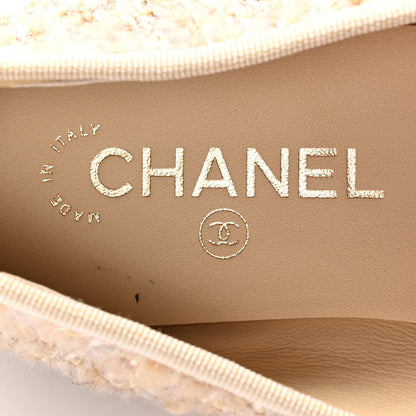 Chanel Glittered Tweed Sequin Grosgrain Cap Toe Ballet Flats 41 Beige Light Yellow Ecru Black 8 of 10