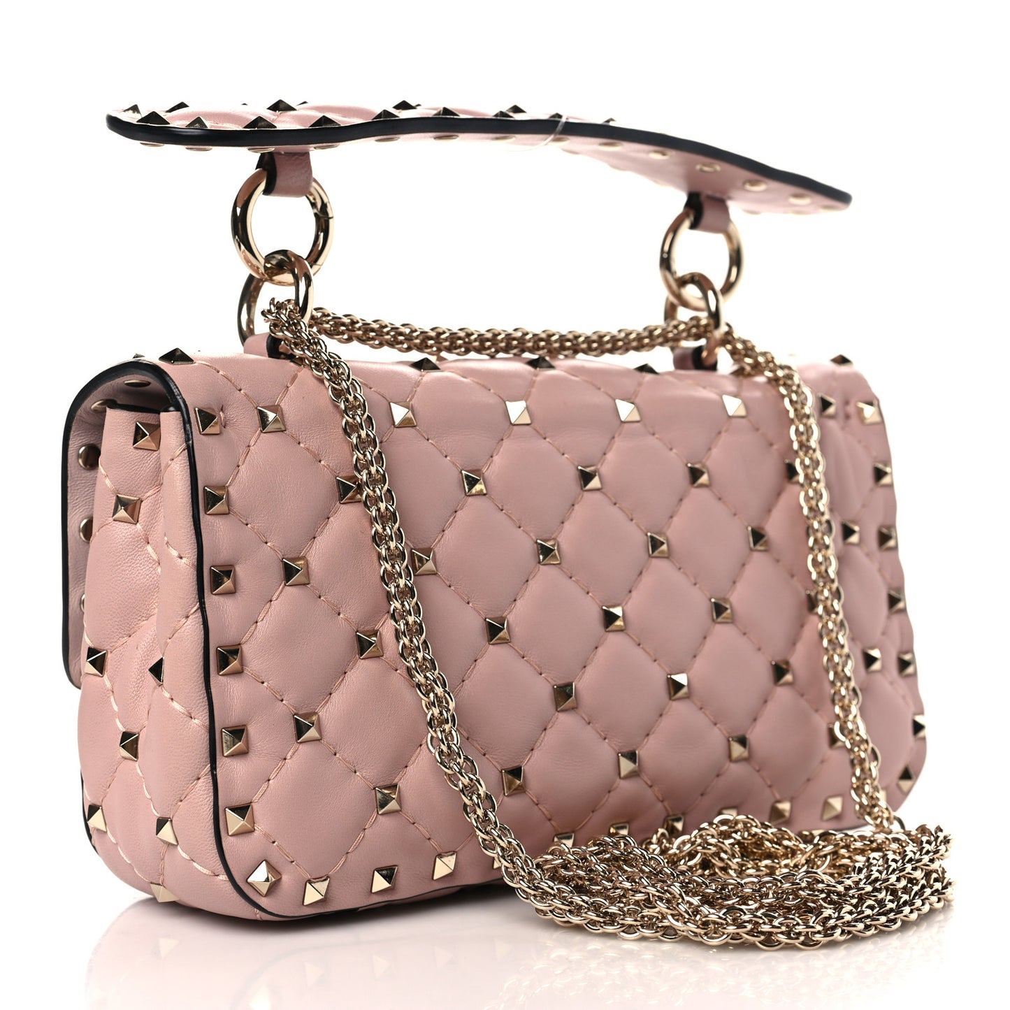 Nappa Small Rockstud Spike Shoulder Bag Water Rose