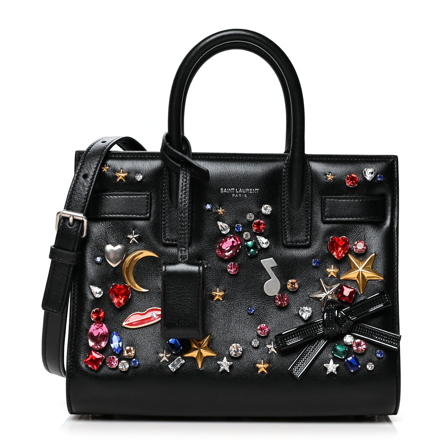 Calfskin Crystal Embellished Nano Sac de Jour Black