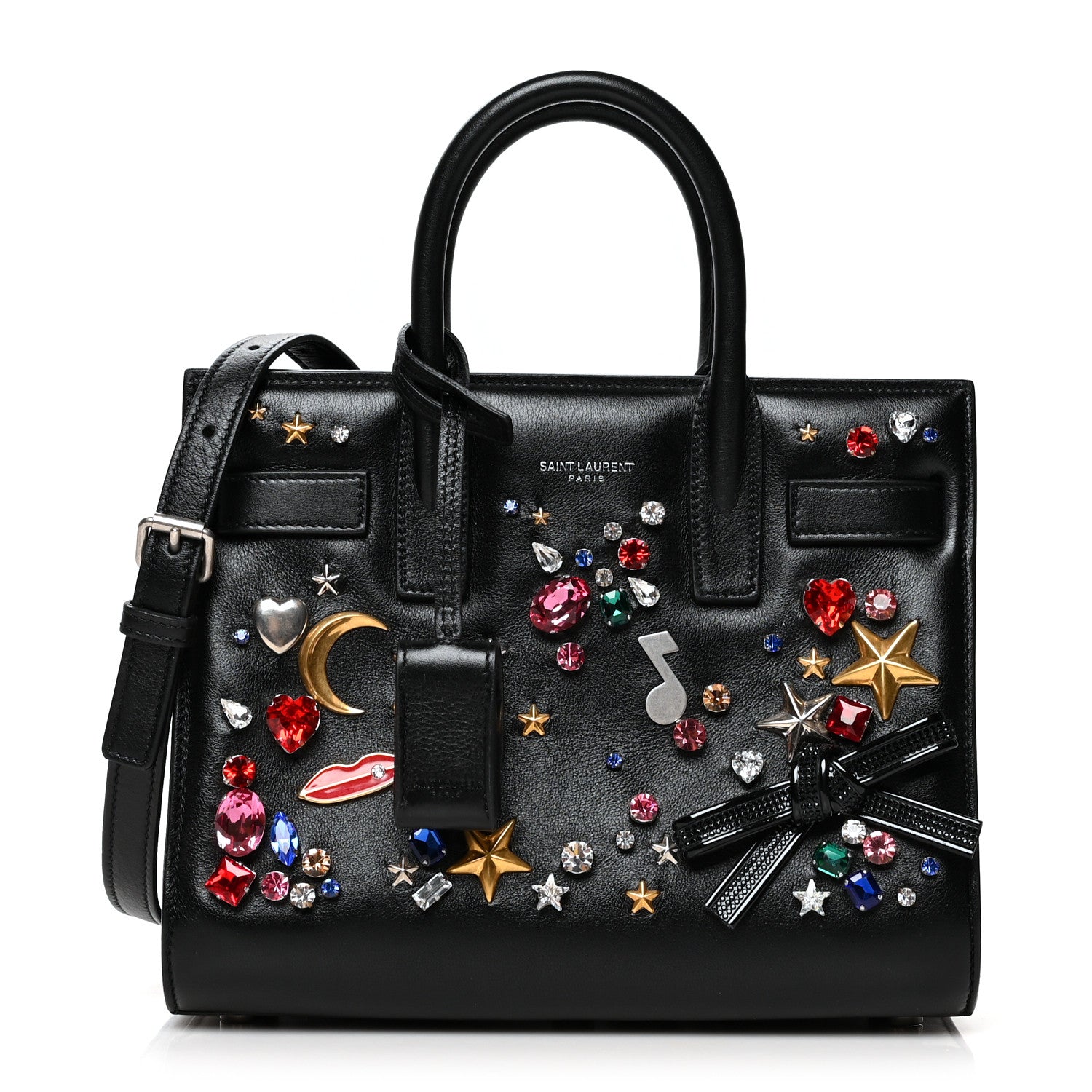 Saint Laurent Calfskin Crystal Embellished Nano Sac de Jour Black 1 of 12