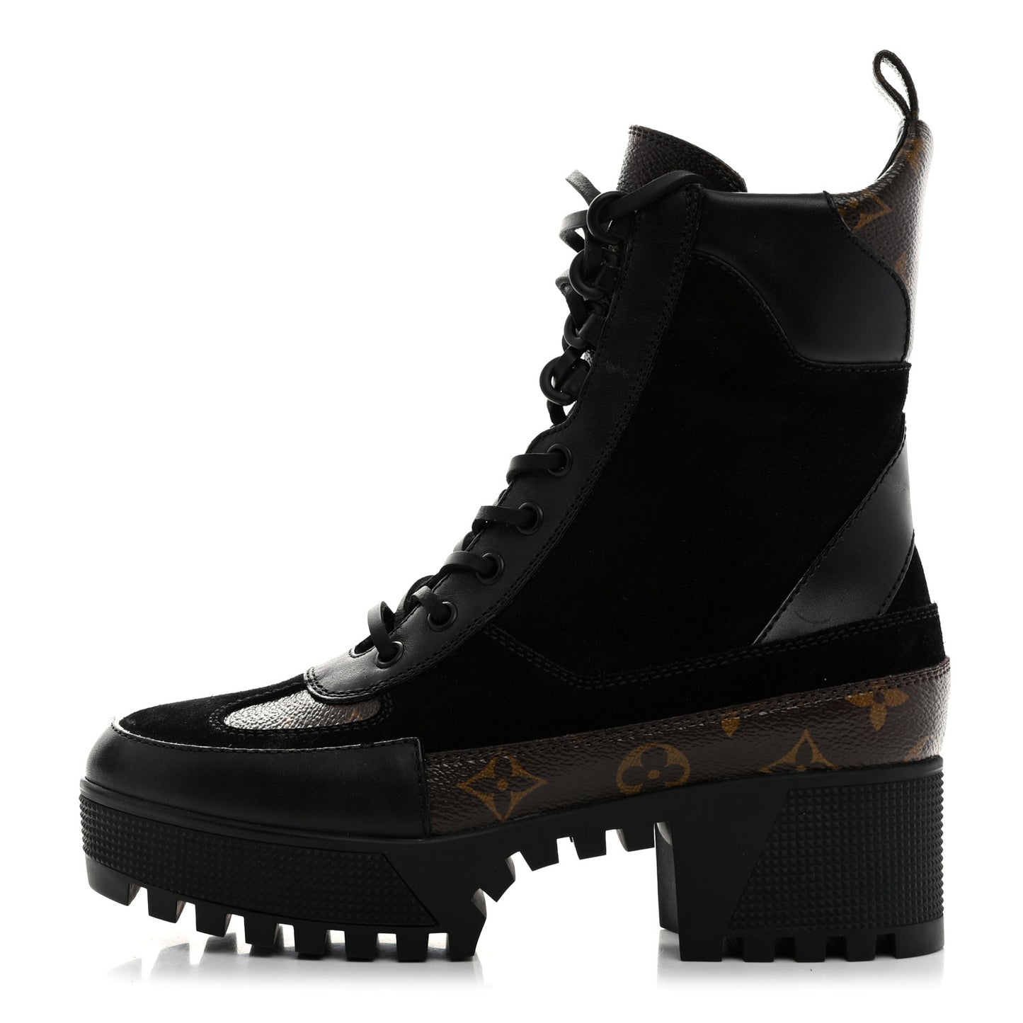 Suede Calfskin Monogram Laureate Platform Desert Boots 37 Black