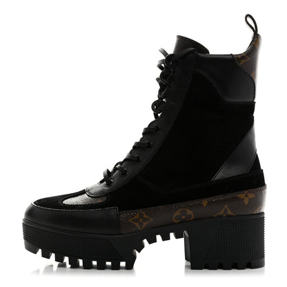 Louis Vuitton Suede Calfskin Monogram Laureate Platform Desert Boots 37 Black 1 of 8