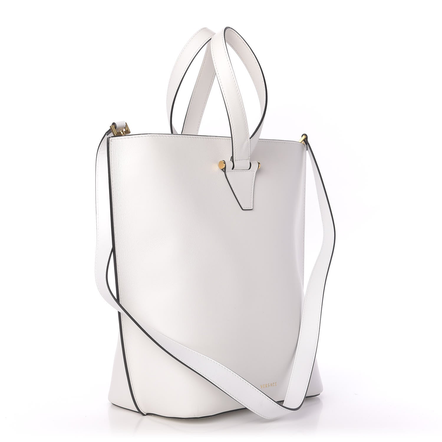 Versace Vitello Large Virtus Bucket Bag Optical White 3 of 9