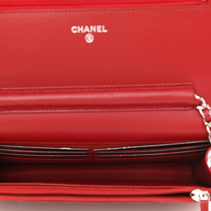 Chanel Lambskin Quilted Wallet On Chain WOC Red 5 of 12