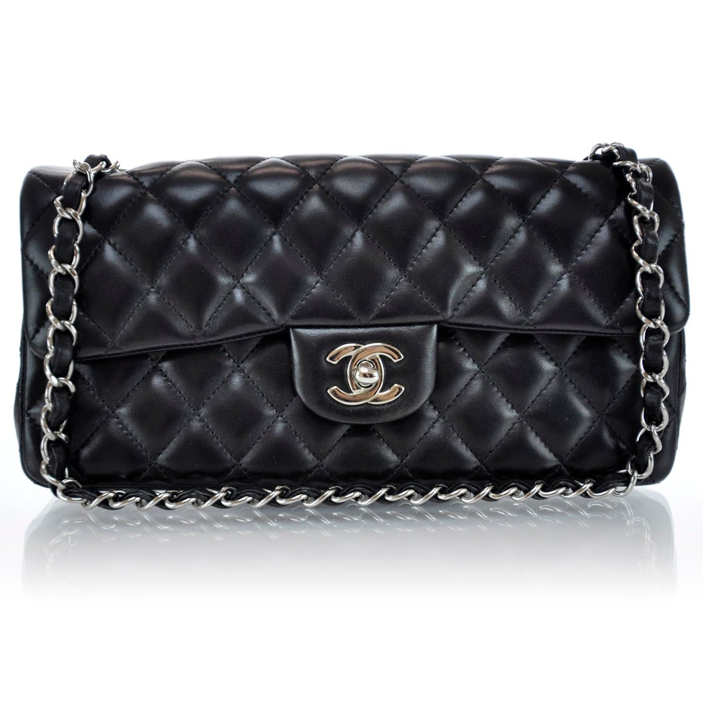 Lambskin East West Flap Black