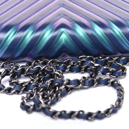 Chanel Calfskin Painted Chevron Embossed Boy Wallet On Chain WOC Navy 18 of 27