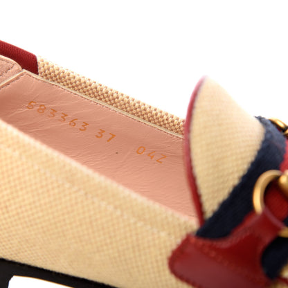 Gucci Canvas Malaga Kid Web Womens Horsebit Brixton Loafers 37 Sand Romantic Cerise 10 of 11