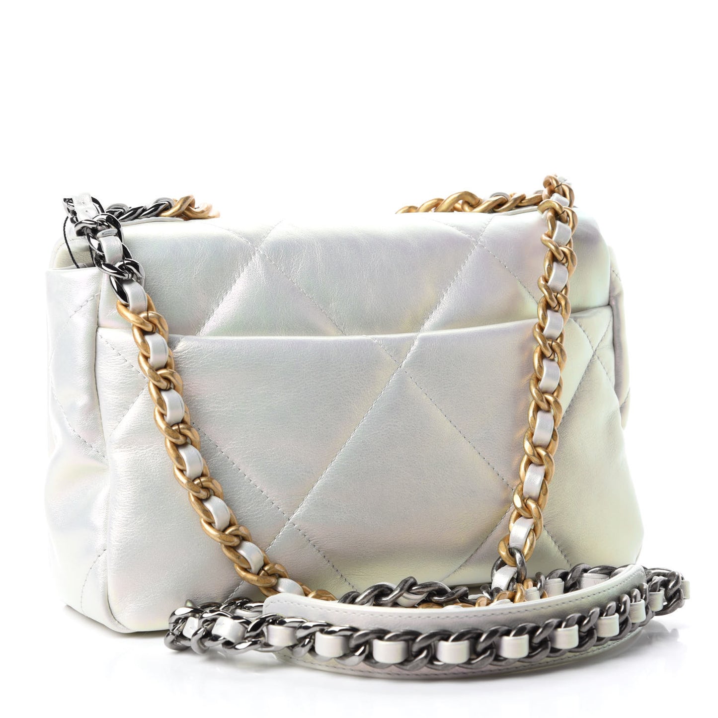Iridescent Calfskin Quilted Medium 19 Flap White