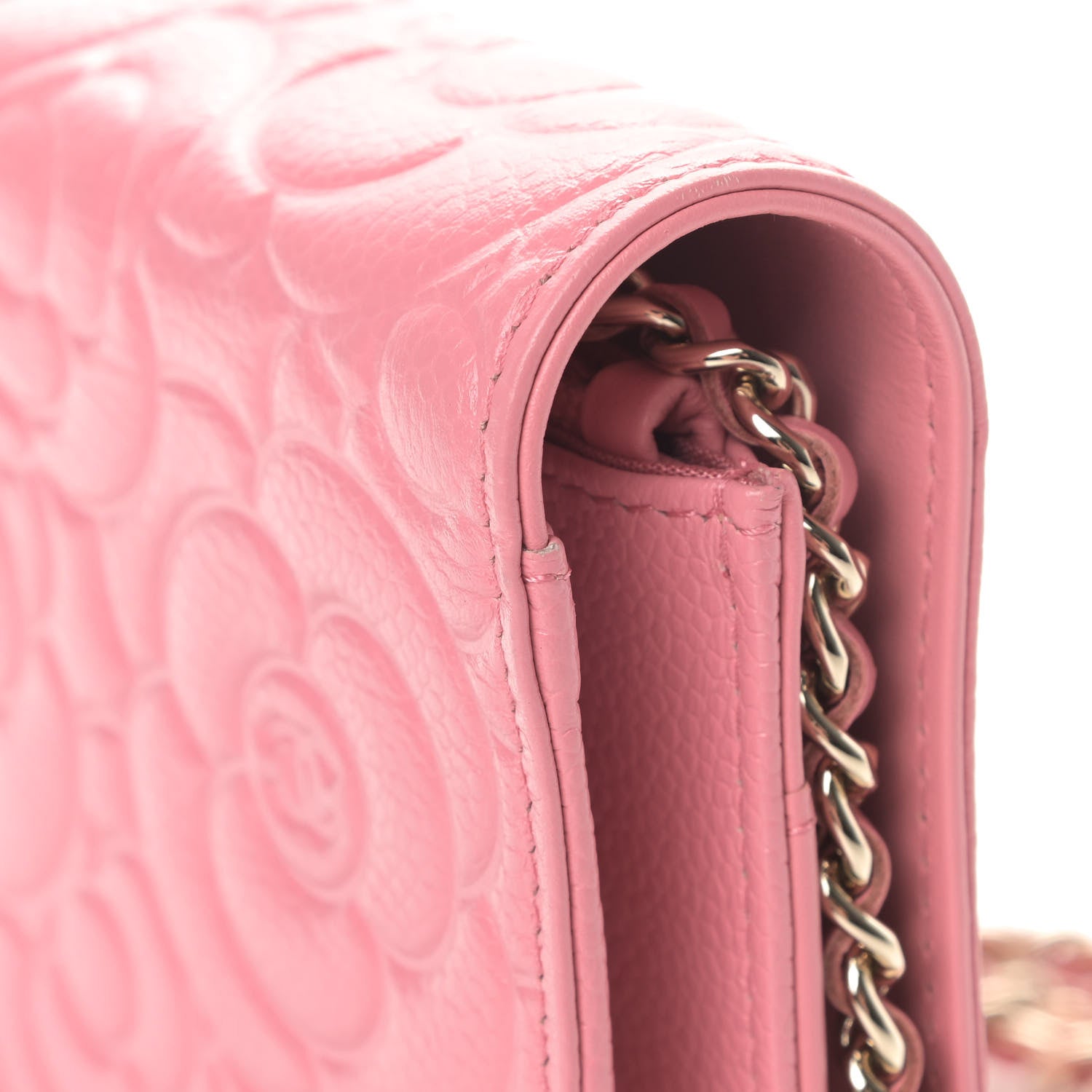 Chanel Caviar Camellia Embossed Wallet On Chain WOC Light Pink 11 of 13