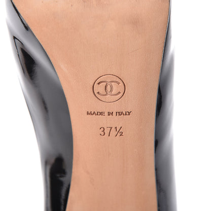 Chanel Patent Silver Cap Toe CC Pumps 37.5 Black 8 of 9