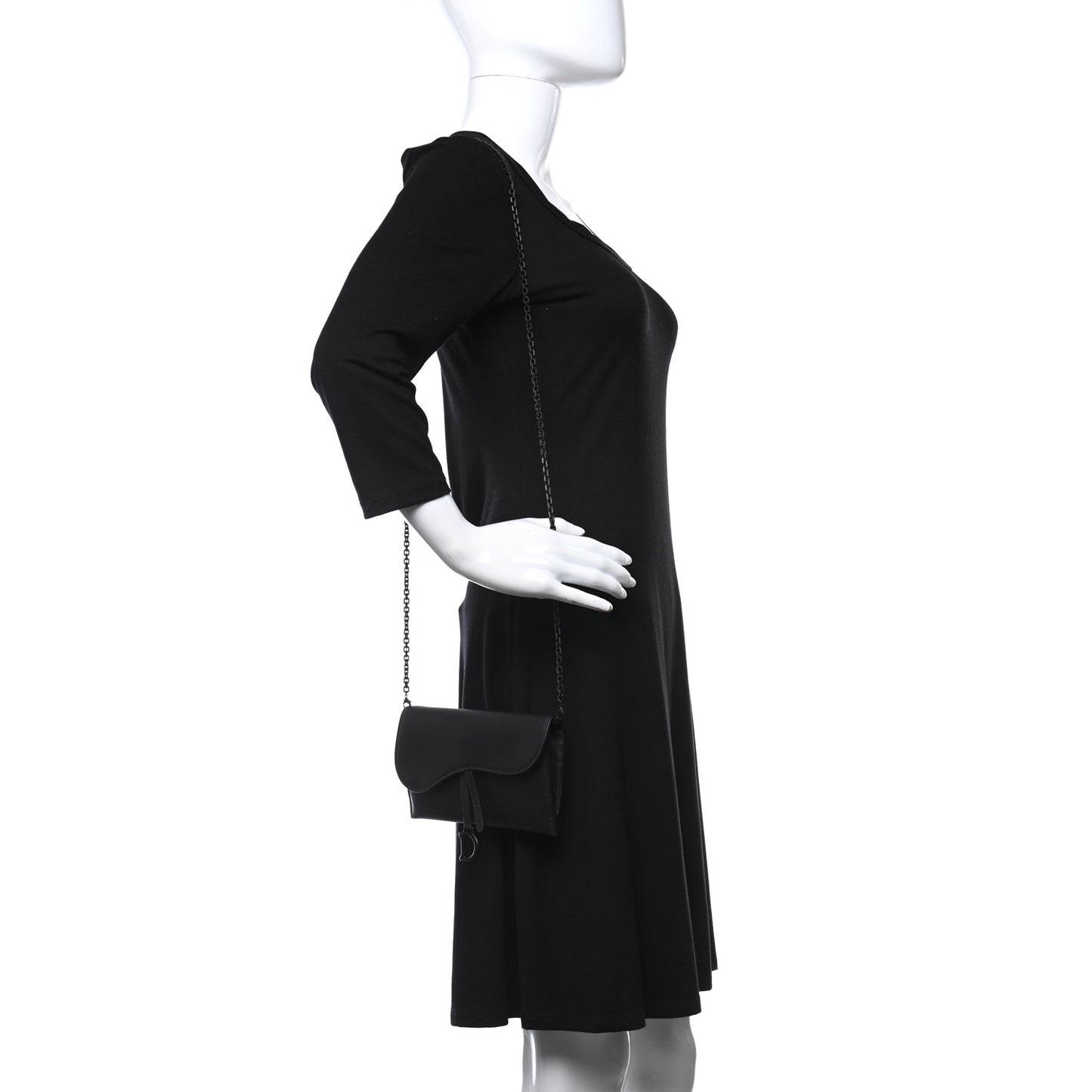 Ultra Matte Calfskin Saddle Chain Wallet Pouch Black