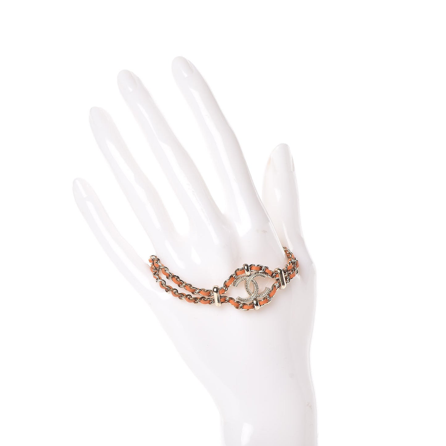 Metal Lambskin CC Chain Link Bracelet Orange