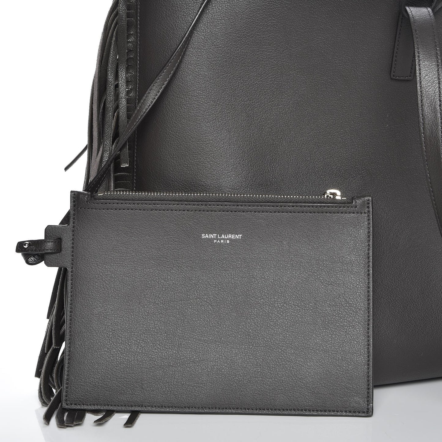Calfskin Large Fringe Shopping Tote Dark Grey