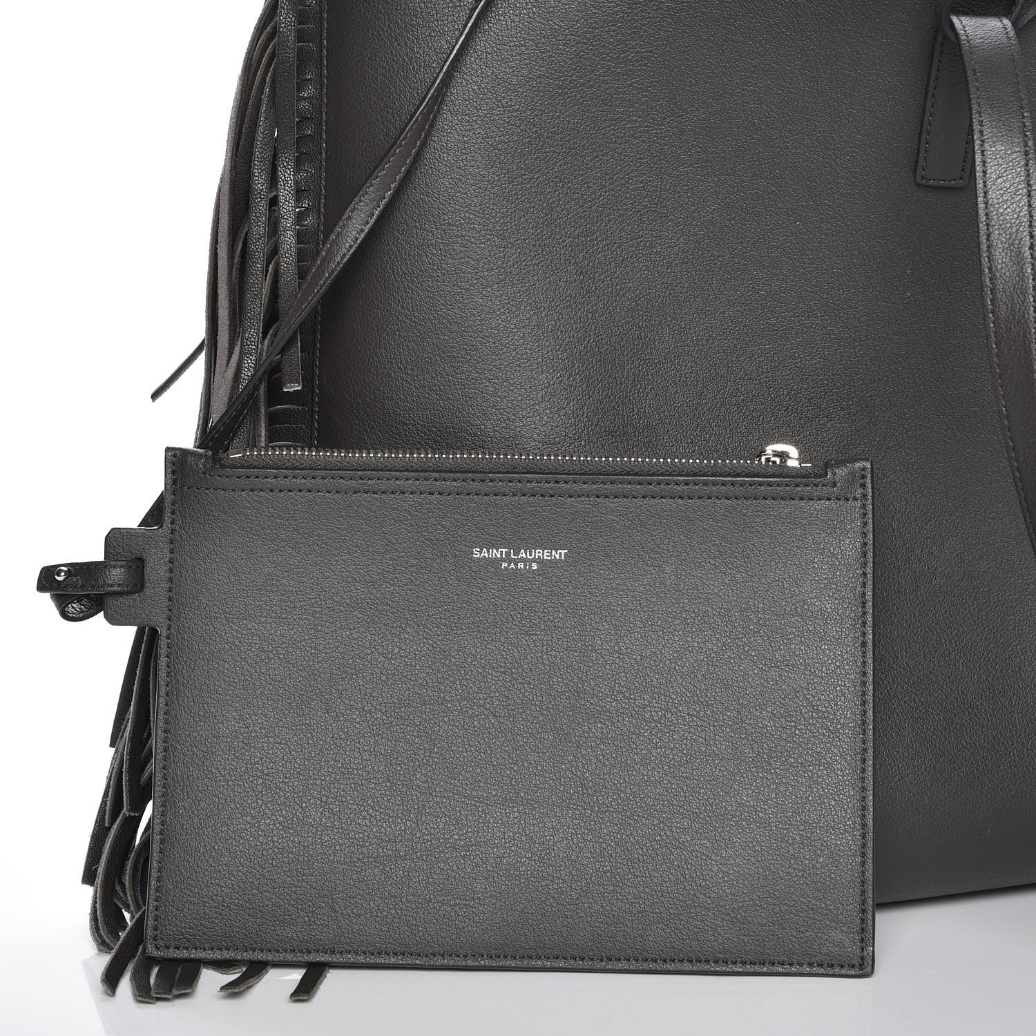 Saint Laurent Calfskin Large Fringe Shopping Tote Dark Grey 10 of 10