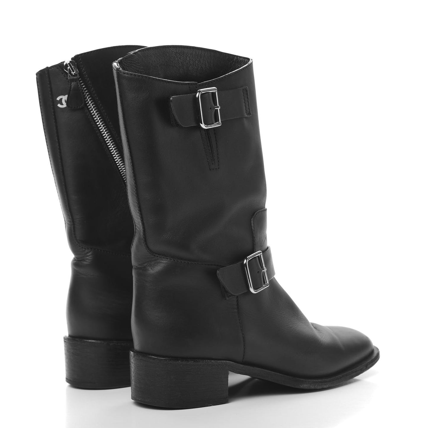 Calfskin Asymmetrical Mid Calf Boots 39 Black