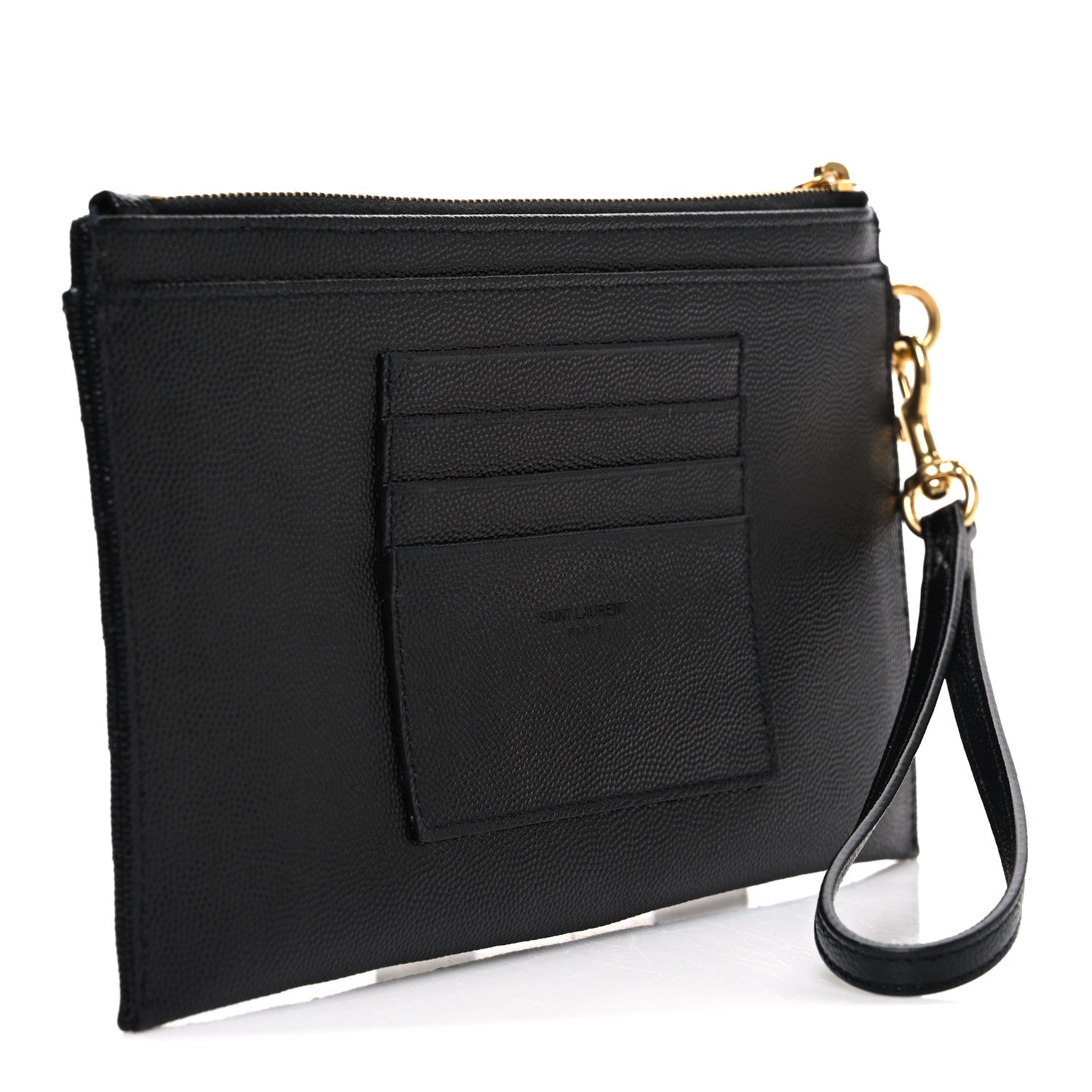 Saint Laurent Grain De Poudre Chevron Monogram Large Bill Pouch Black 3 of 8