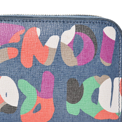 Fendi Vitello Elite Fendi Roma Mini Zip Around Wallet Cobalt Multicolor 9 of 11