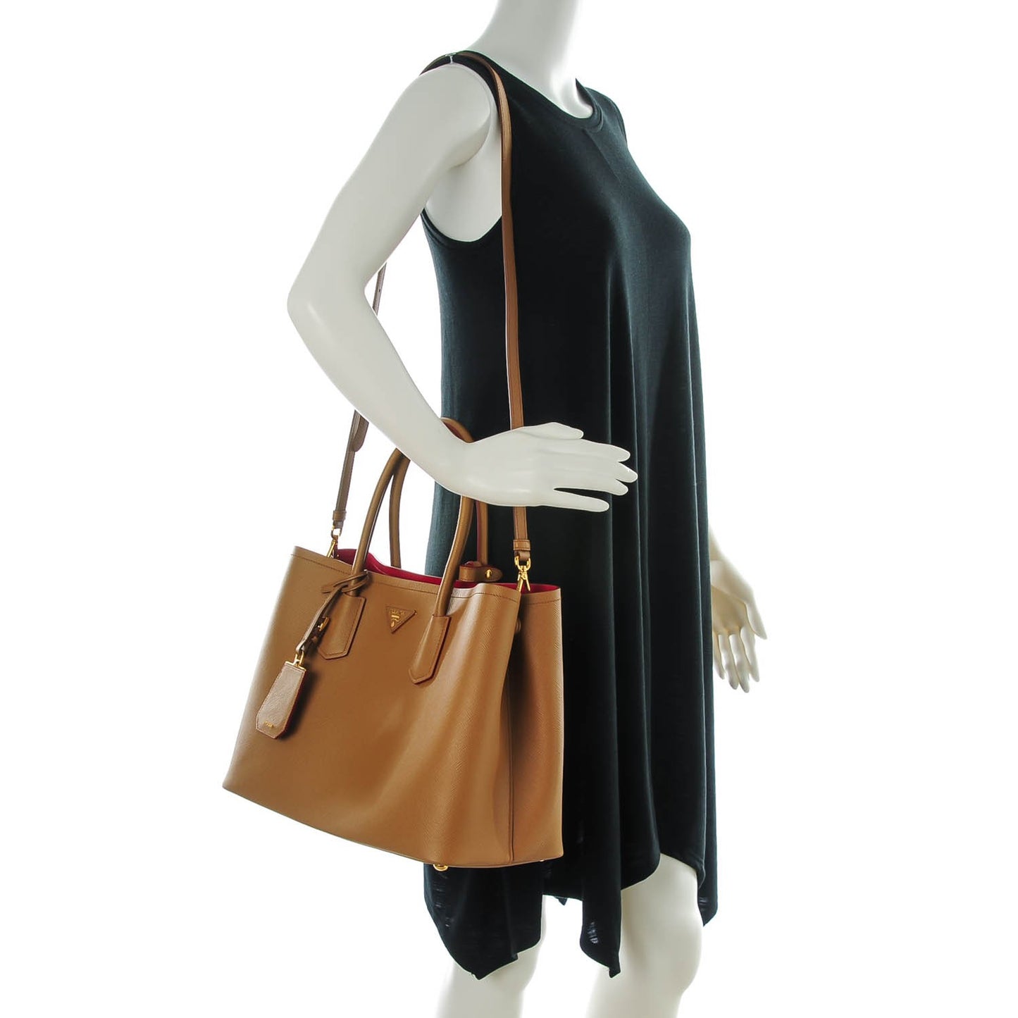Saffiano Cuir Large Double Bag Caramel