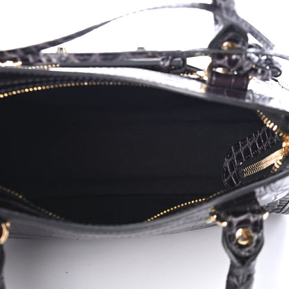 Balenciaga Shiny Supple Calfskin Crocodile Embossed Gold Metallic Edge Hardware Mini City Dark Grey 4 of 4