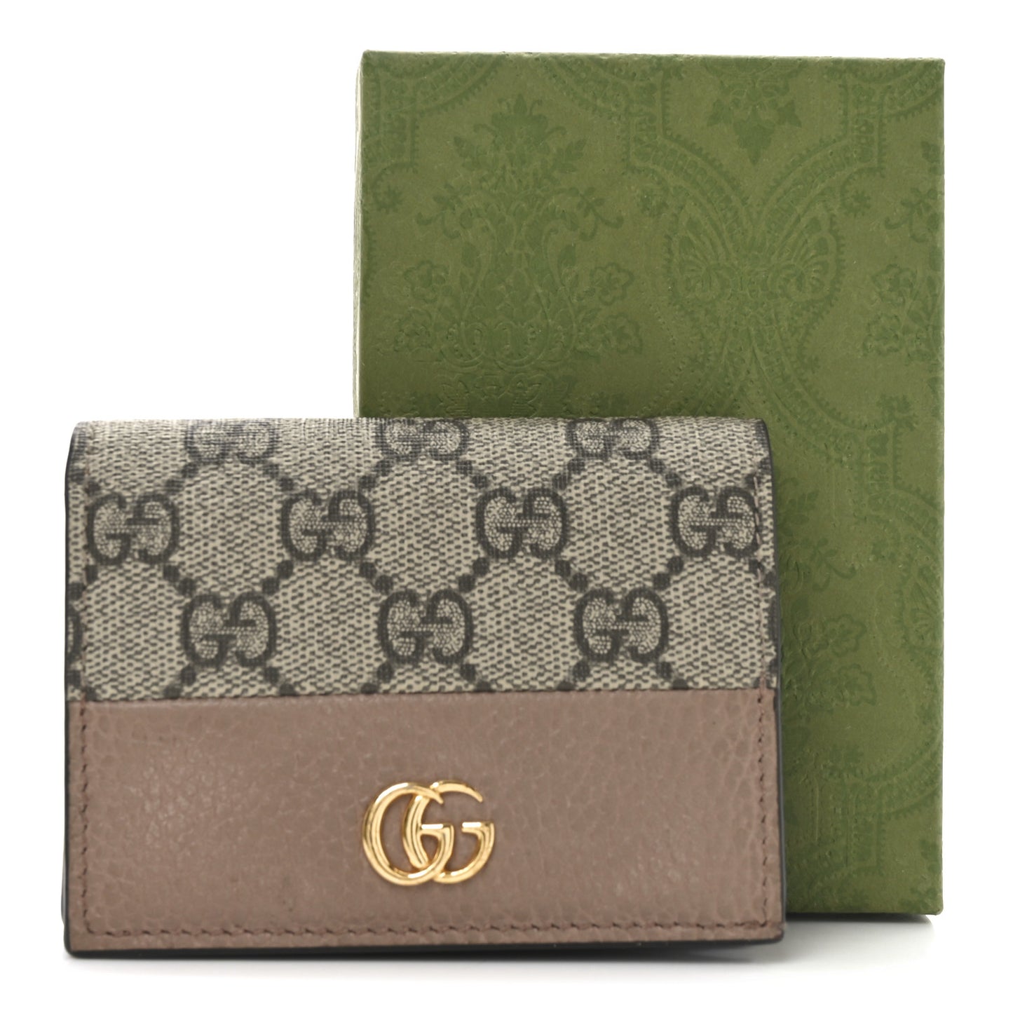 Dollar Calfskin GG Supreme Monogram GG Marmont Card Case Porcelain Rose Beige Ebony