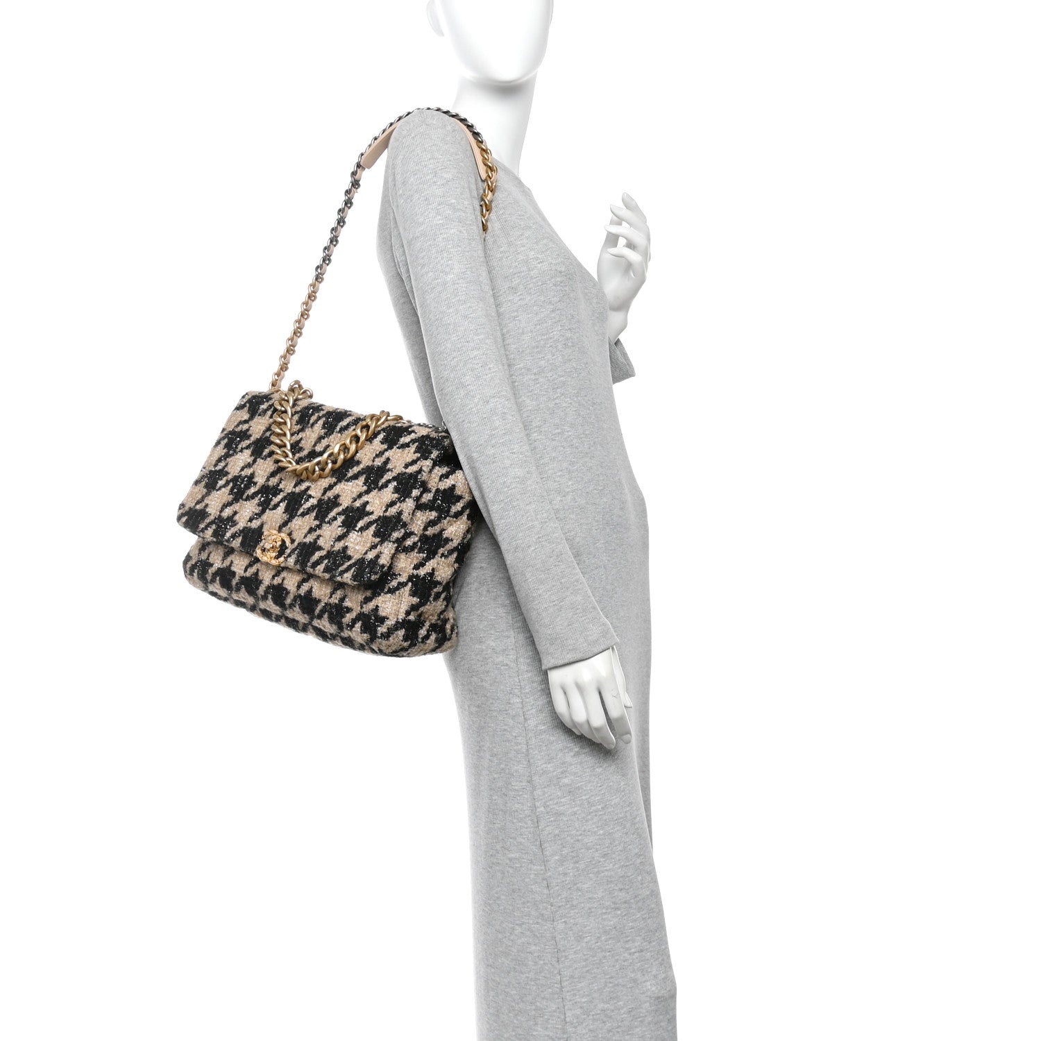 Chanel Tweed Maxi Chanel 19 Flap Beige Black 2 of 10