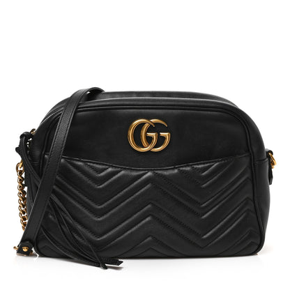Gucci Calfskin Matelasse Medium GG Marmont Chain Shoulder Bag Black 1 of 9