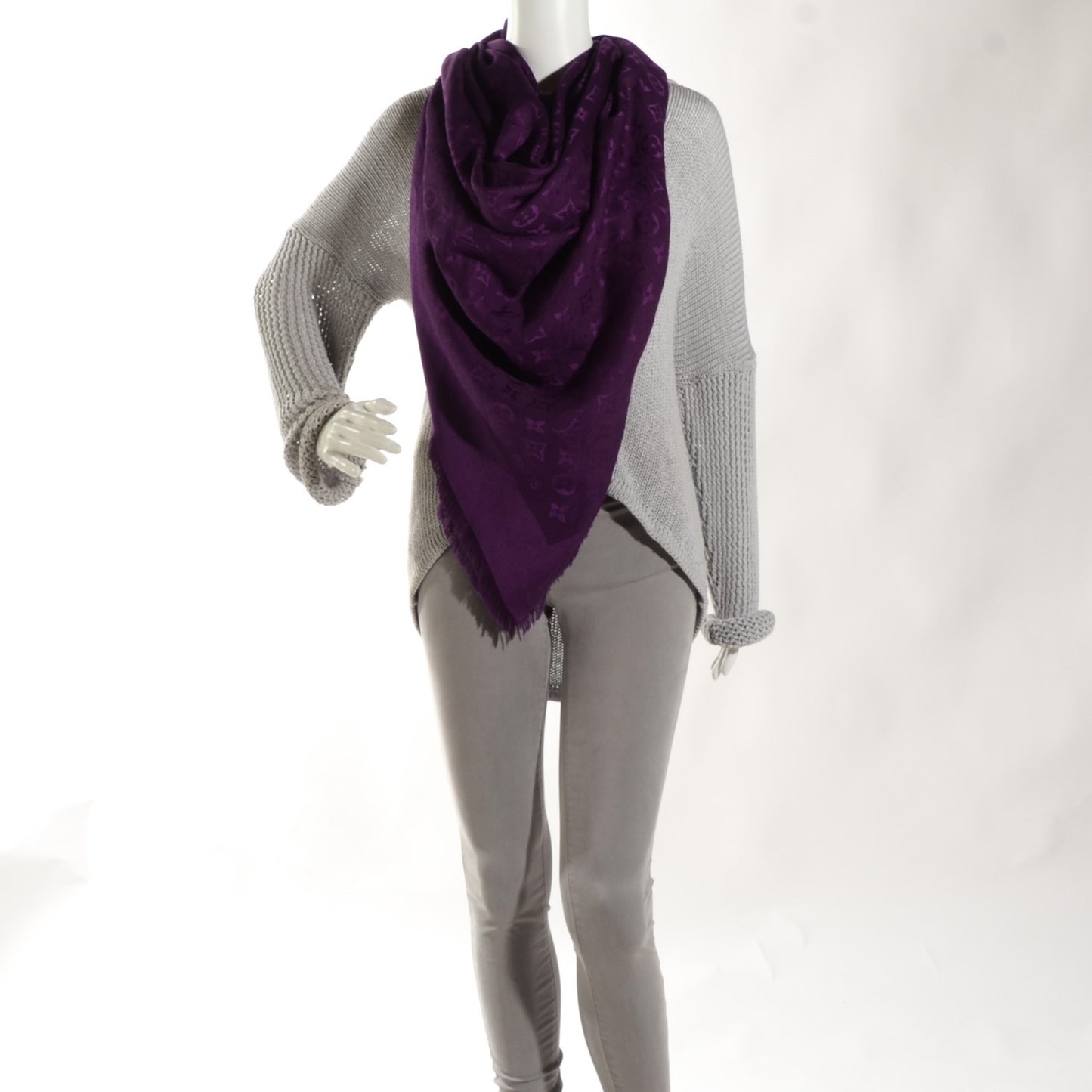 Wool Silk Monogram Shawl Cassis