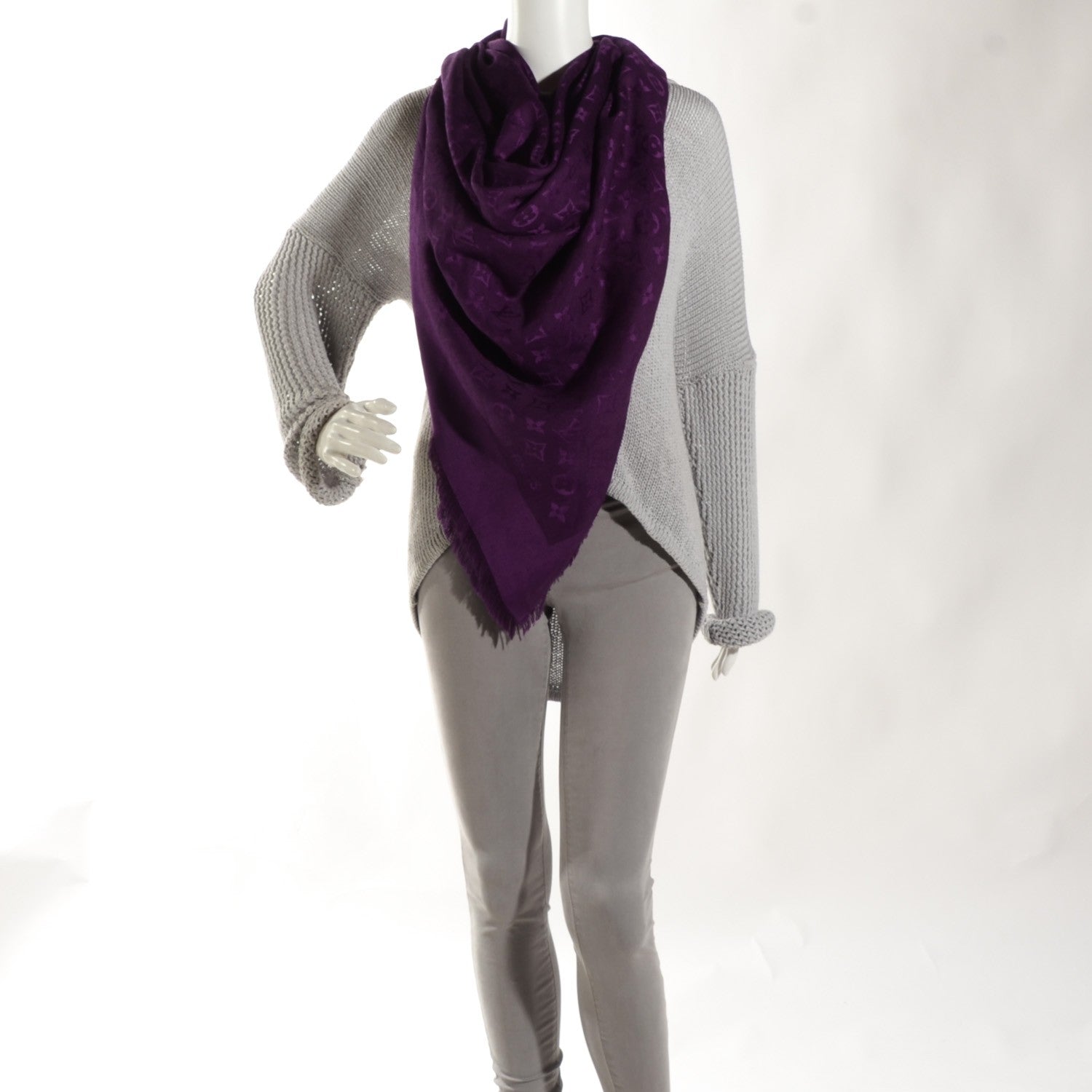 Louis Vuitton Wool Silk Monogram Shawl Cassis 2 of 6