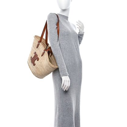 Celine Raffia Calfskin Triomphe Medium Panier Tan 2 of 10