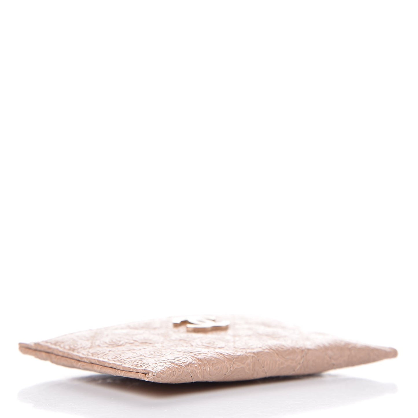 Camellia Calfskin Embossed Quilted Card Holder Beige