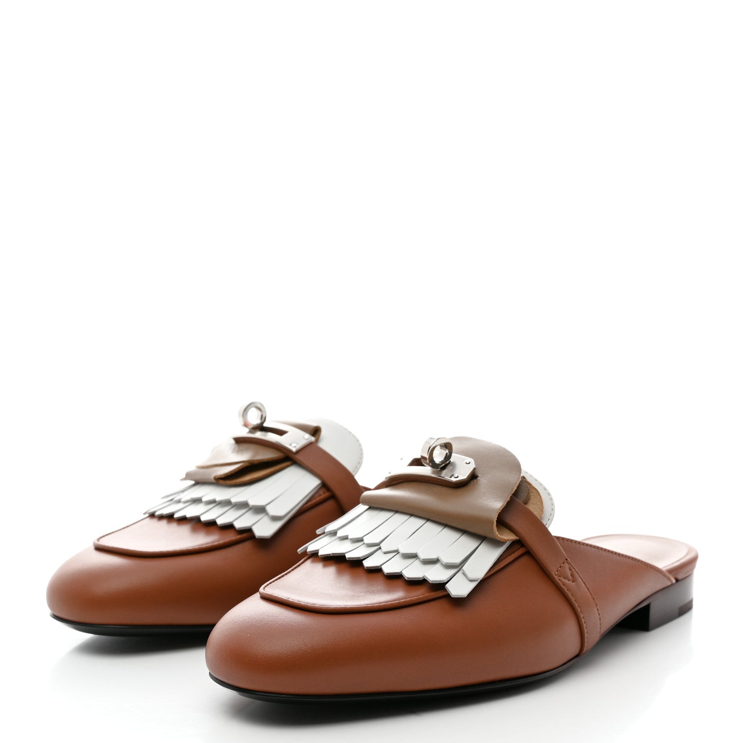 Calfskin Fringed Oz Mules 36 Gold White