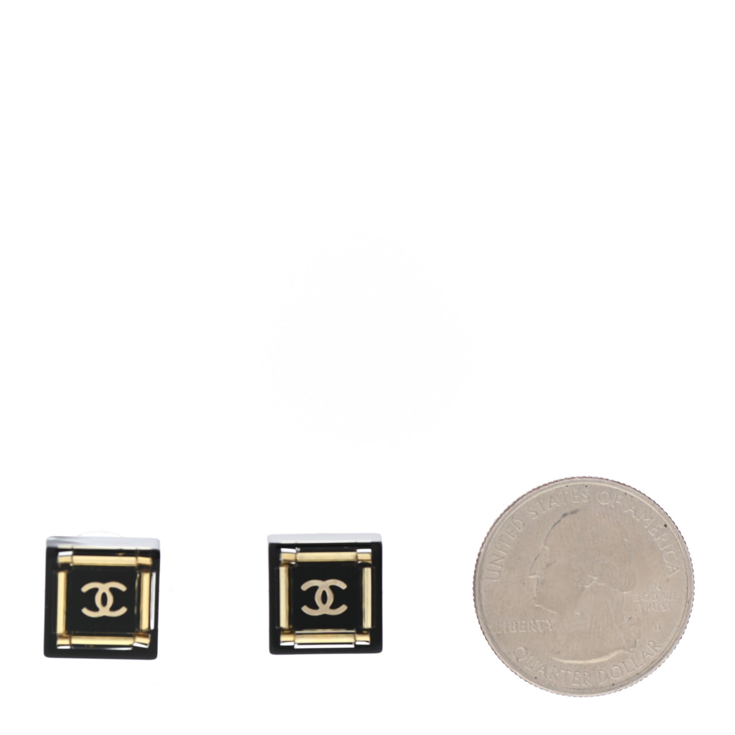 Resin Square CC Earrings Black Gold