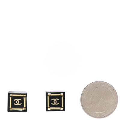 Chanel Resin Square CC Earrings Black Gold 2 of 4