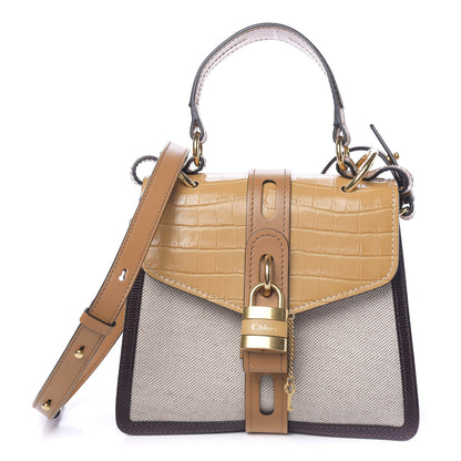 Chloe Calfskin Crocodile Embossed Canvas Small Aby Day Shoulder Bag Honey Gold 1 of 9