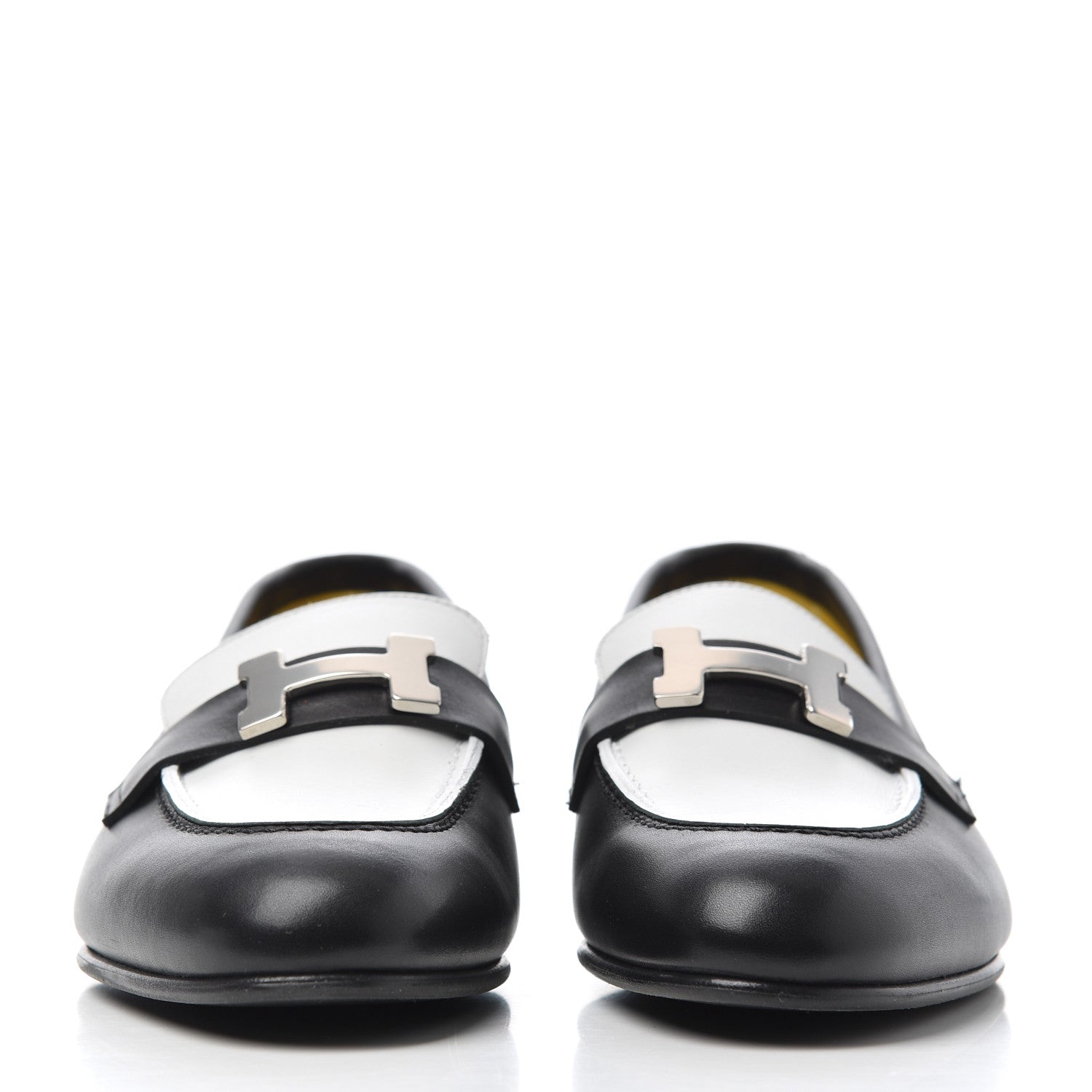 Hermes Womens Paris Loafers 36.5 Black White 2 of 14