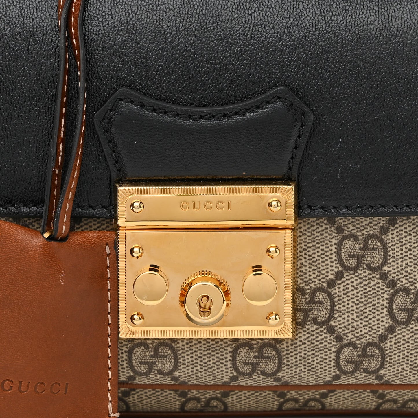 GG Supreme Monogram New Sakai Lux Calfskin Mini Padlock Flap Pocket Shoulder Bag Beige Ebony Black Cuir