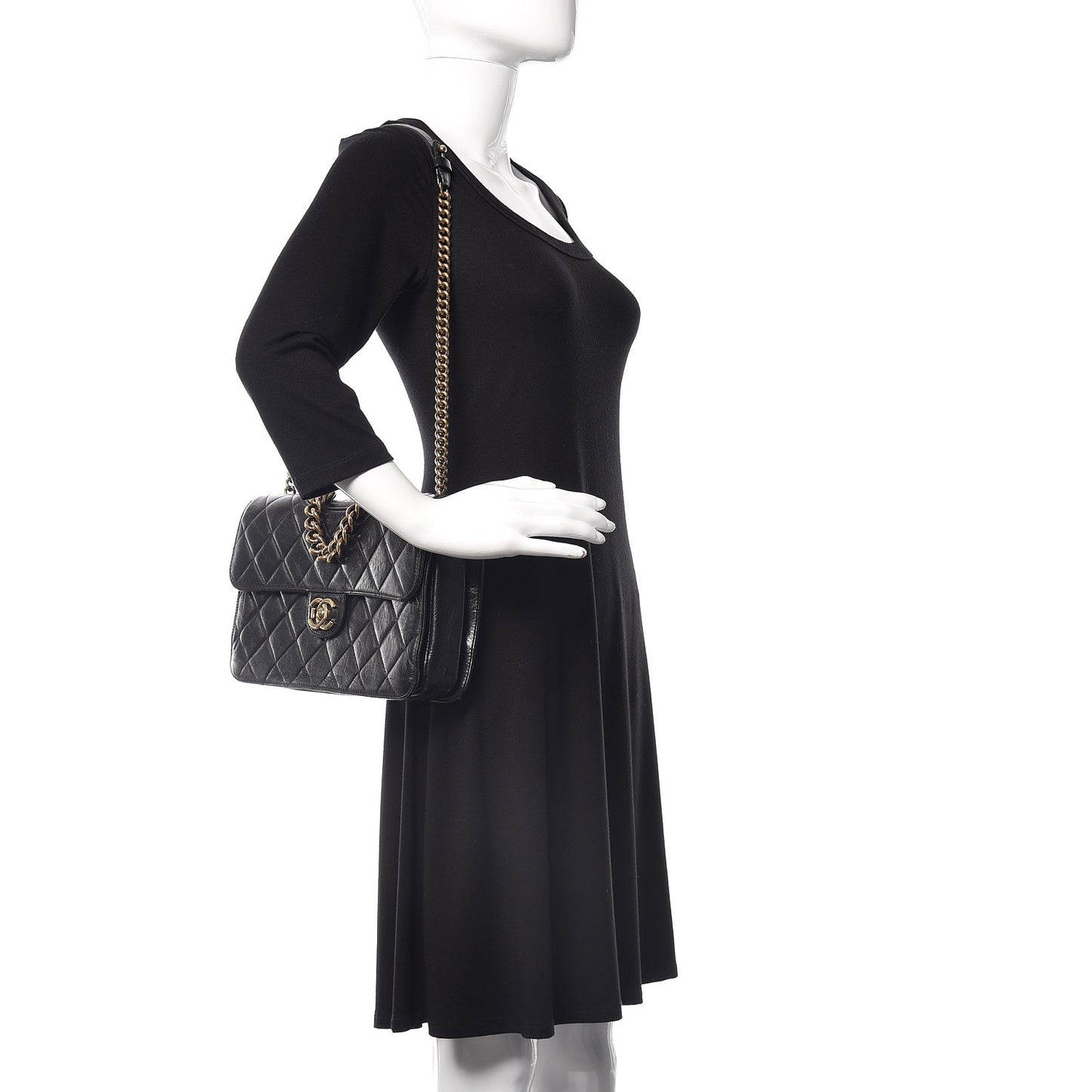 Glazed Calfskin Quilted Large Perfect Edge Flap Black