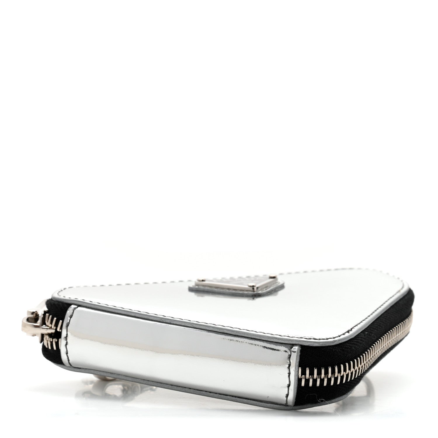 Prada Spazzolato Mini Triangle Chain Crossbody Pouch Argento 4 of 8