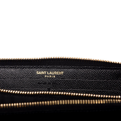 Saint Laurent Grain De Poudre Matelasse Chevron Monogram Zip Around Wallet Black 6 of 7
