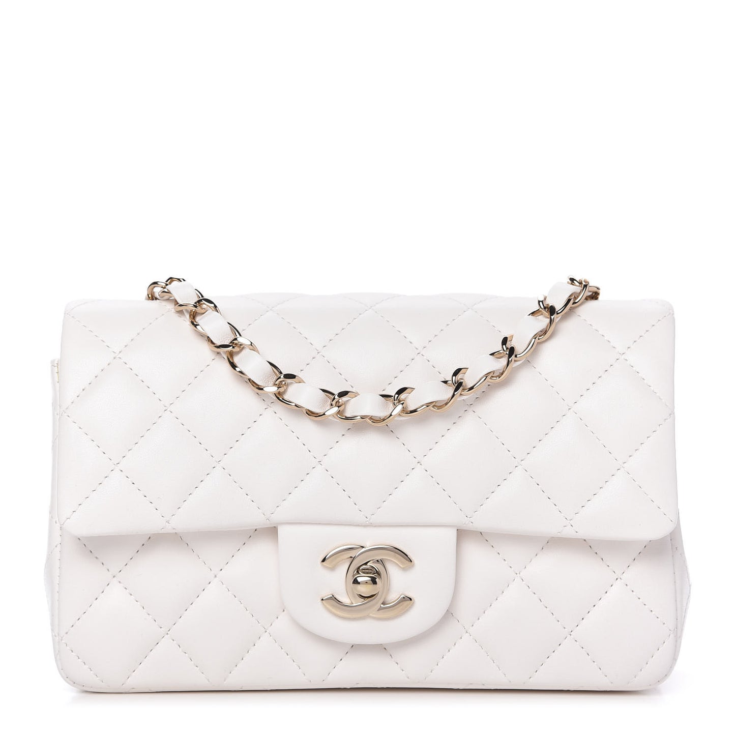 Lambskin Quilted Mini Rectangular Flap White