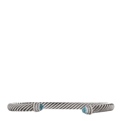 David Yurman Sterling Silver Diamond Blue Topaz 5mm Cable Classics Bracelet 1 of 3