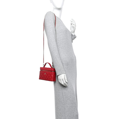 Chanel Caviar Quilted Top Handle Slim Vanity With Chain Red 2 of 11