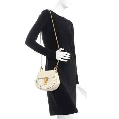 Chloe Calfskin Perforated Mini Drew Shoulder Bag White 2 of 7