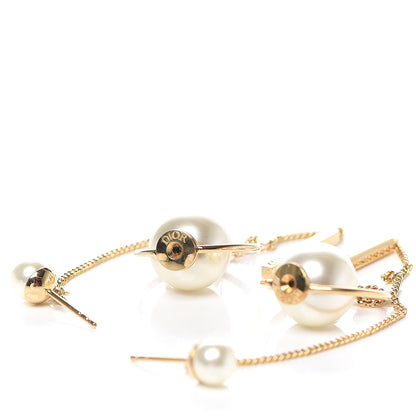 Christian Dior Pearl Tribales Dangle Chain Earrings Gold 3 of 5