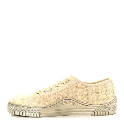 Chanel Tweed Lace Up Sneakers 39 Gold Ecru 1 of 8