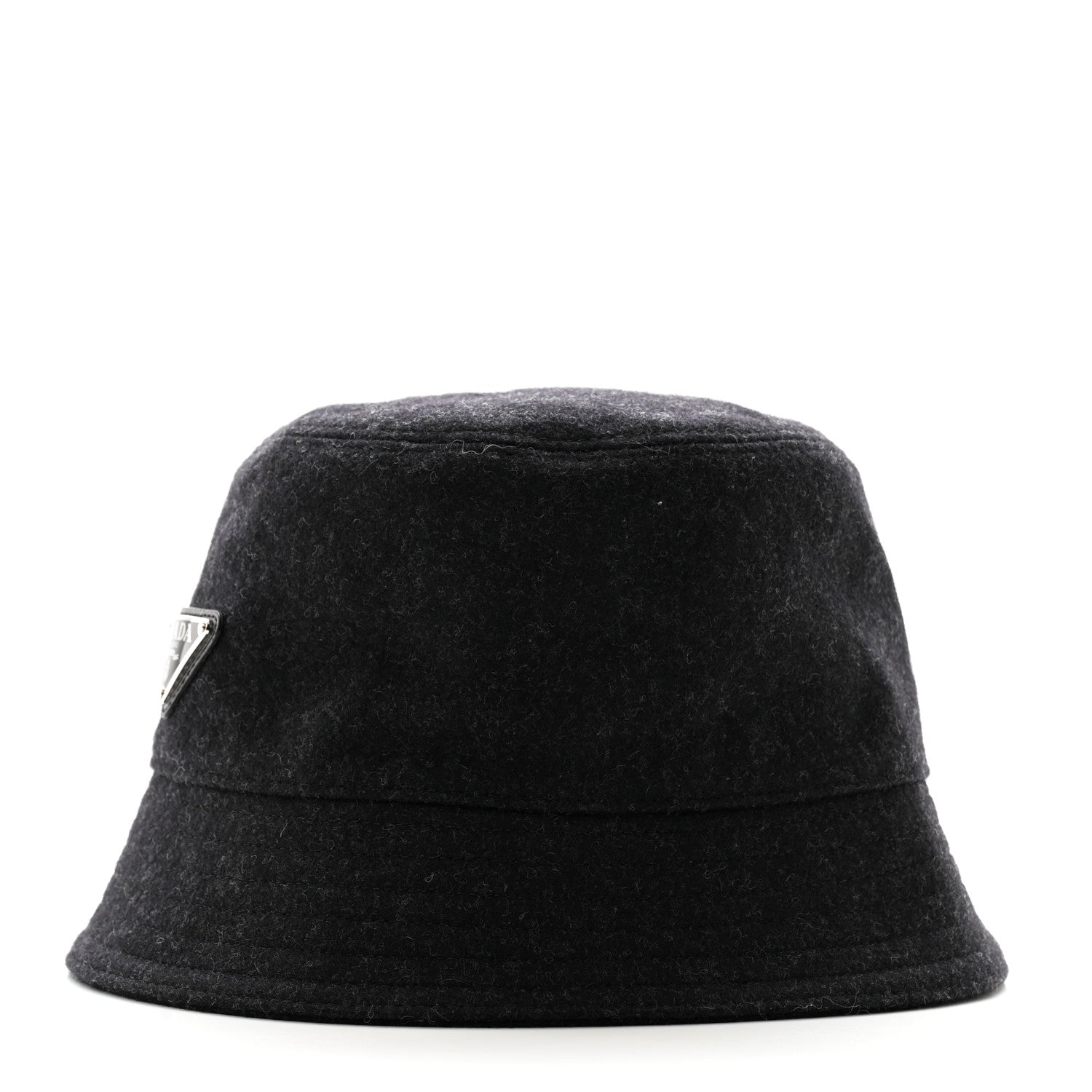Prada Authentic Loden Wool Metal Triangle Logo Bucket Hat M Anthracite 4 of 10
