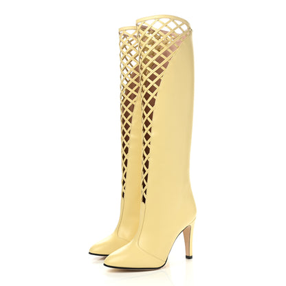 Gucci Plume Calfskin Damir Lattice Cutout Knee High Boot 36.5 Butter 3 of 8